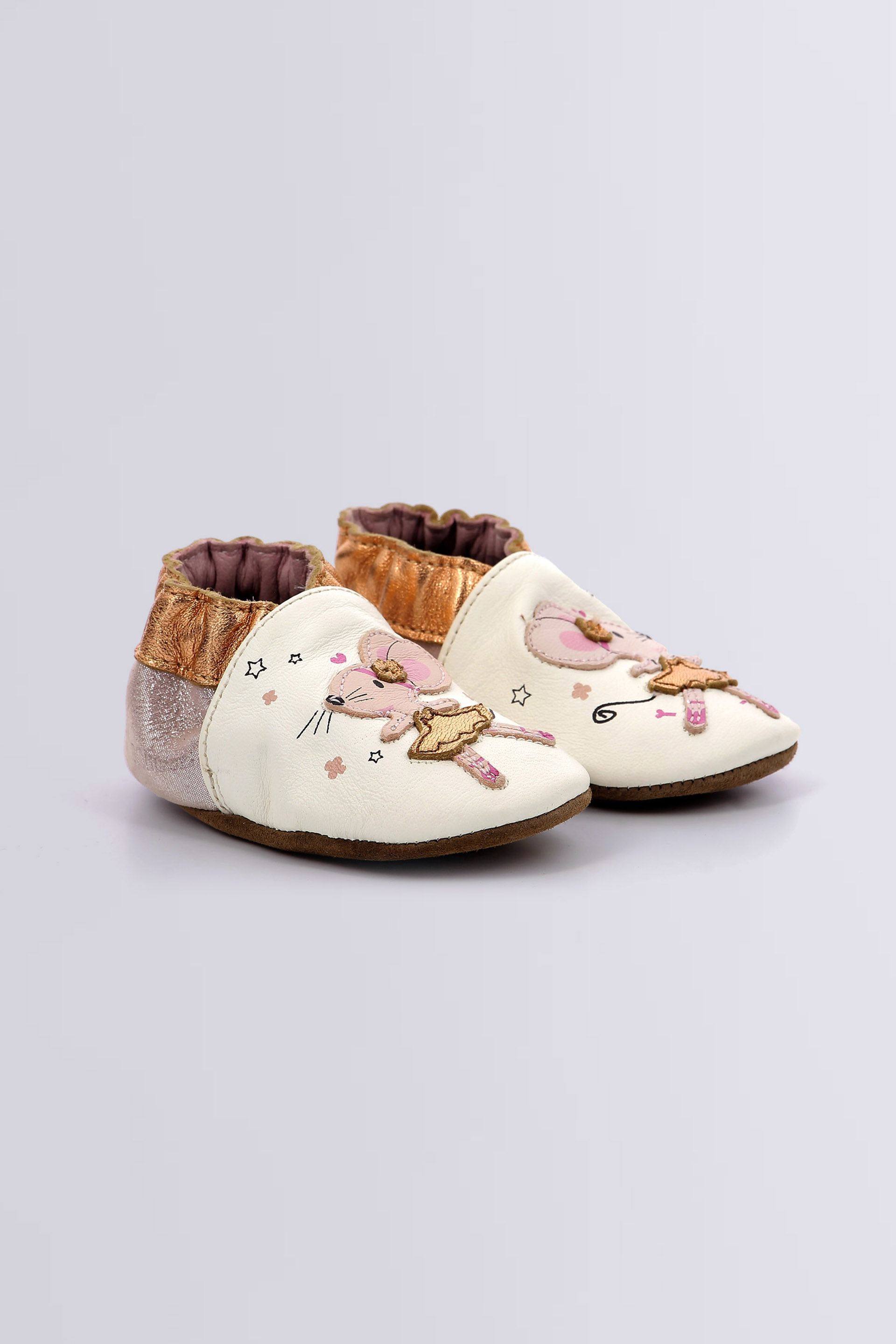 Dancing Mouse - Chaussons souples blanc et rose à paillettes pour fille - Robeez ©