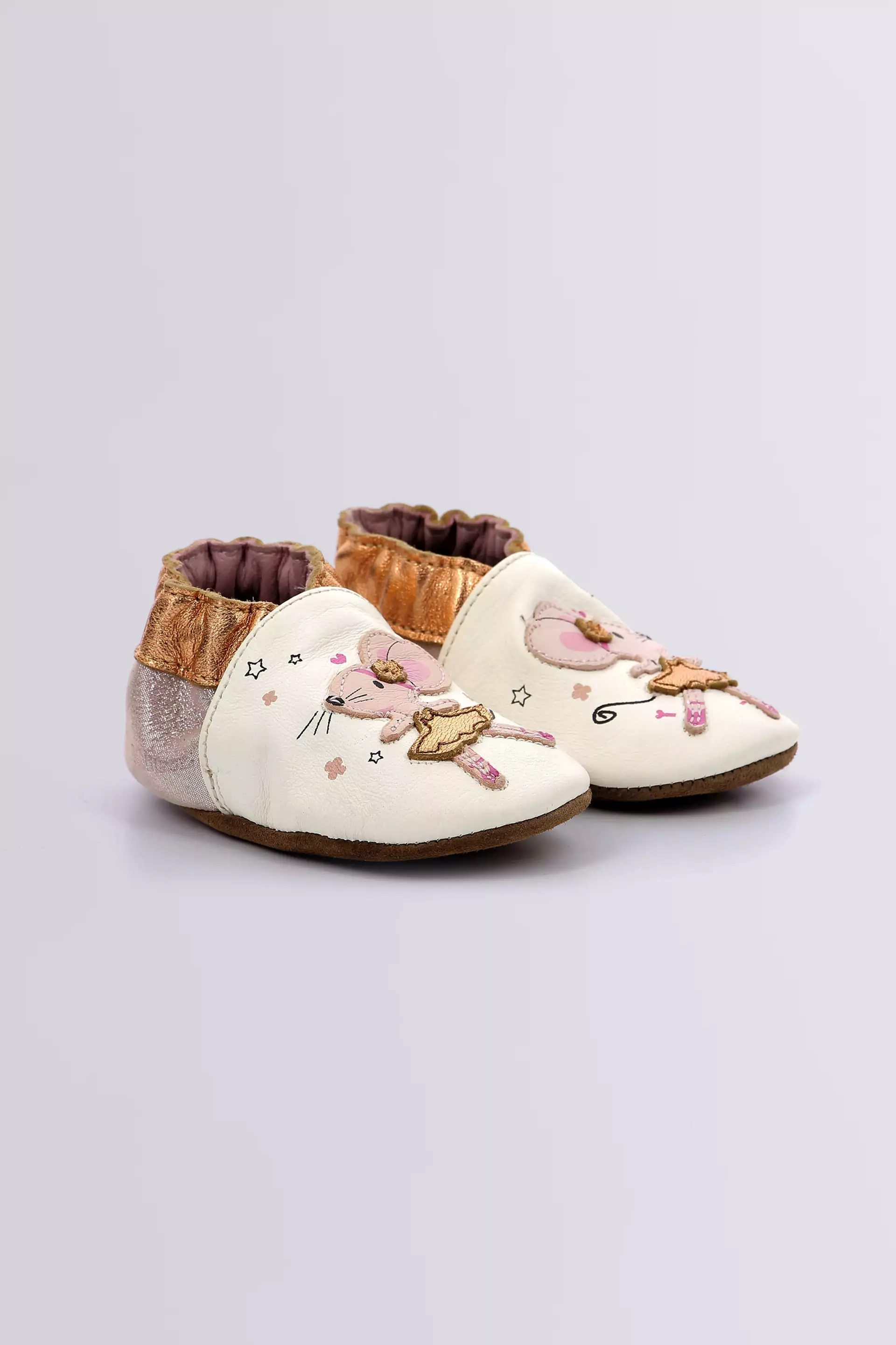 Dancing Mouse - Chaussons souples blanc et rose à paillettes pour fille - Robeez ©