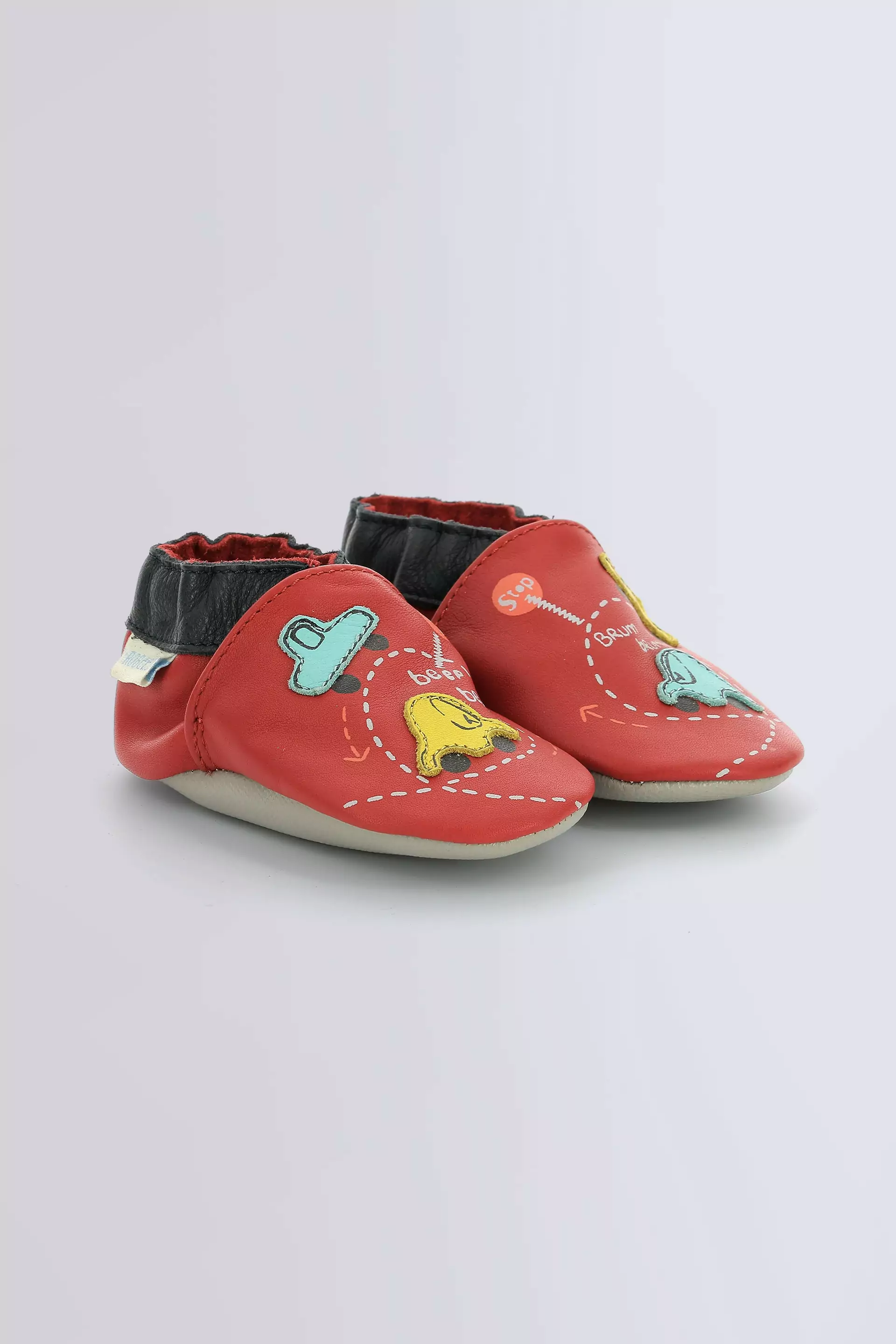Car Traffic Jam red and navy - boys soft sole slippers - Robeez © Car Traffic Jam red and navy - boys soft sole slippers - Robeez ©
