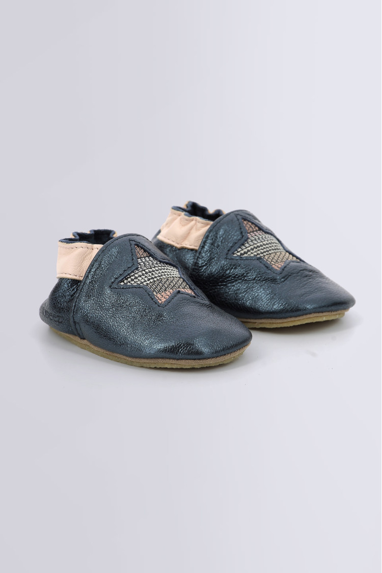 Star Stripe navy soft sole slippers for girls Robeez