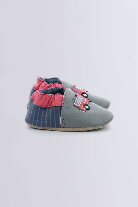 Emergency Fire - Dark grey and blue soft sole slippers for boy - Robeez © Emergency Fire - Dark grey and blue soft sole slippers for boy - Robeez ©