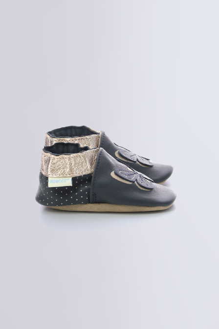 Fly In The Wind - navy soft sole slippers for girls - Robeez © Fly In The Wind - navy soft sole slippers for girls - Robeez ©