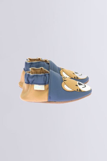 Tigroo - Blue and camel soft sole slippers for boy - Robeez © Official website Tigroo - Blue and camel soft sole slippers for boy - Robeez © Official website