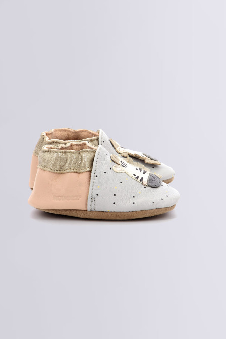 Cute Zebra - grey and pink soft sole slippers for girl - Robeez © Cute Zebra - grey and pink soft sole slippers for girl - Robeez ©