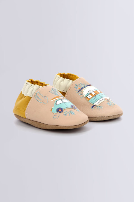 Vintage Rest - Chaussons souples beige et jaune pour garçon - Robeez © Site Officiel